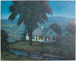 vintage calendar art with cottages, cabins, etc. circa 1930s-1940s